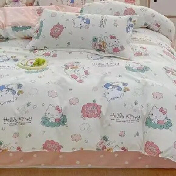 Hello Kitty Telephone Talk Twin Bed Sheet Set 4 Piece Pink NWT - Picture 2 of 5